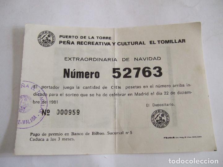 Lotteria Nationale Spagnola: PARTICIPACION LOTERIA NACIONAL - 1981 - PE&Ntilde;A RECREATIVA Y CULTURAL EL TOMILLAR - MALAGA