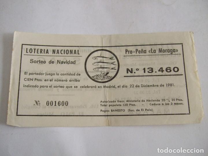 Lotteria Nationale Spagnola: PARTICIPACION LOTERIA NACIONAL - 1981 - PRO PE&Ntilde;A LA MORAGA - MALAGA