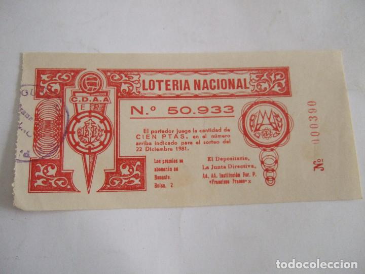Lotteria Nationale Spagnola: PARTICIPACION LOTERIA NACIONAL - 1981 - MALAGA - INSTITUCION FORMACION PROFESIONAL FRANCISCO FRANCO