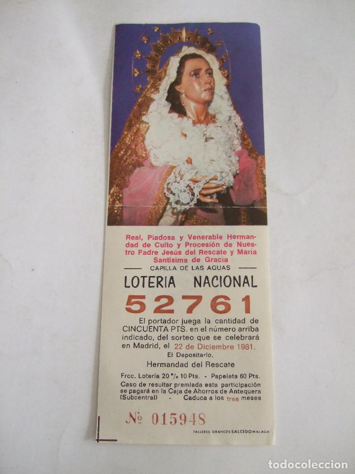 Loter&iacute;a nacional: PARTICIPACION LOTERIA NACIONAL - 1981 - CAPILLA DE LAS AGUAS - NTRO PADRE JESUS DEL RESCATE - MALAGA