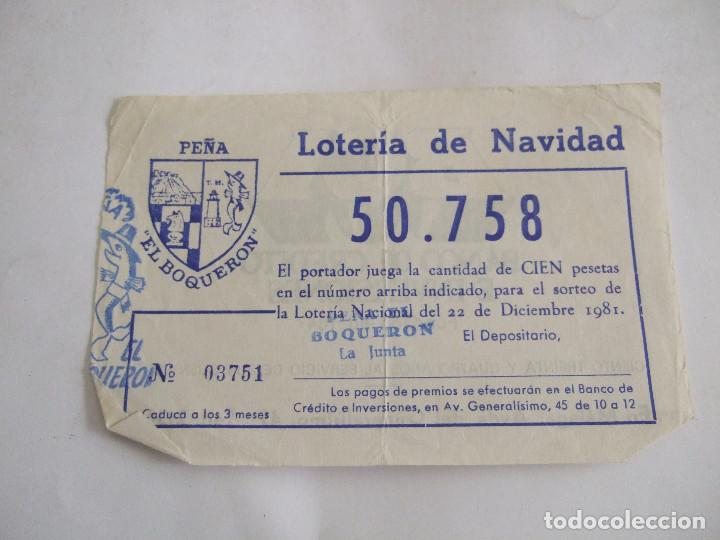 Loter&iacute;a nacional: PARTICIPACION LOTERIA NACIONAL - 1981 - PE&Ntilde;A EL BOQUERON - MALAGA