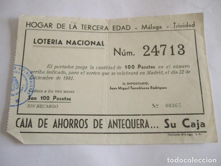 Lotteria Nationale Spagnola: PARTICIPACION LOTERIA NACIONAL - 1981 - HOGAR DE LA TERCERA EDAD - MALAGA - TRINIDAD