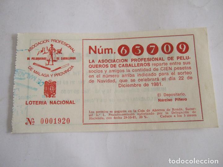 Loter&iacute;a nacional: PARTICIPACION LOTERIA NACIONAL - 1981 - ASOCIACION PROFESIONAL DE PELUQUEROS DE CABALLEROS - MALAGA