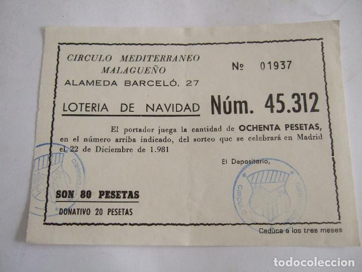 Loter&iacute;a Nacional: PARTICIPACION LOTERIA NACIONAL - 1981 - CIRCULO MEDITERRANEO MALAGUE&Ntilde;O - MALAGA