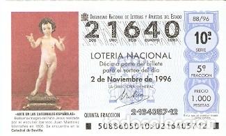 Loter&iacute;a nacional: Loter&iacute;a Nacional, sorteo n&ordm; 88 de 1996. Imagen del Ni&ntilde;o Jes&uacute;s. Catedral de Sevilla. 9-9688