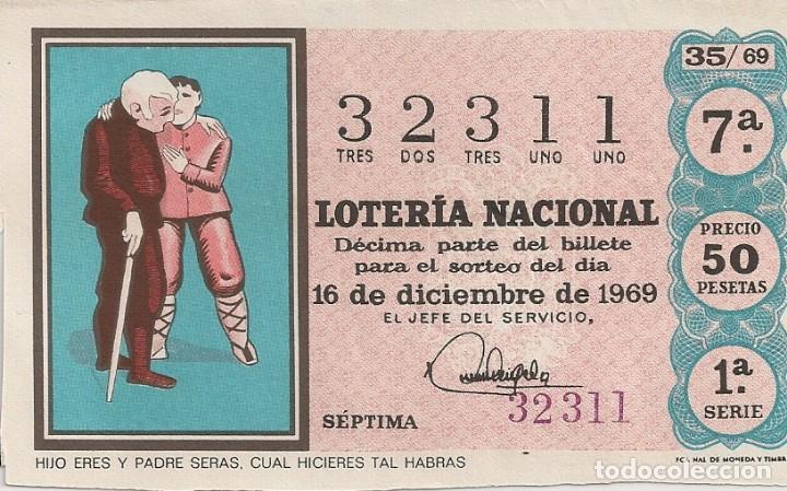 National Spanish Lottery: LOTER&Iacute;A NACIONAL 32311 16 DICIEMBRE 1969 SORTEO 35/69