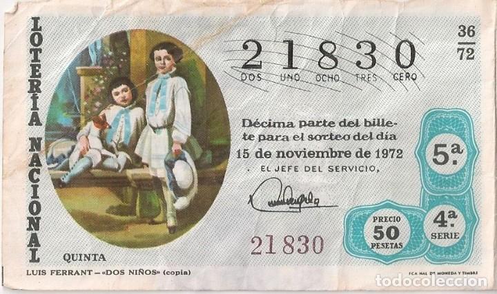 National Spanish Lottery: LOTER&Iacute;A NACIONAL 21830 15 NOVIEMBRE 1972 SORTEO 36/72