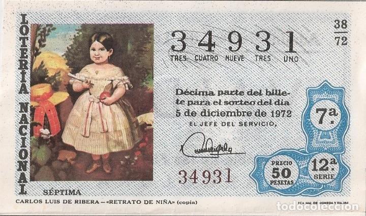 National Spanish Lottery: LOTER&Iacute;A NACIONAL 34931 5 DICIEMBRE 1972 SORTEO 38/72