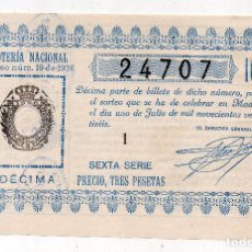 Lotería Nacional: DÉCIMO. SORTEO Nº 19 DE 1926.. Lote 219542051