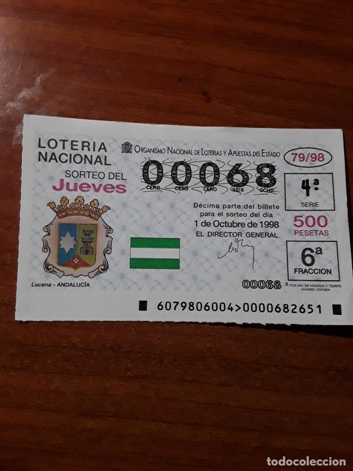 National Spanish Lottery: 1 DECIMO LOTERIA DEL JUEVES - 1 OCTUBRE 1998 - 79/98 - ESCUDOS CIUDADES - LUCENA ( CORDOBA )