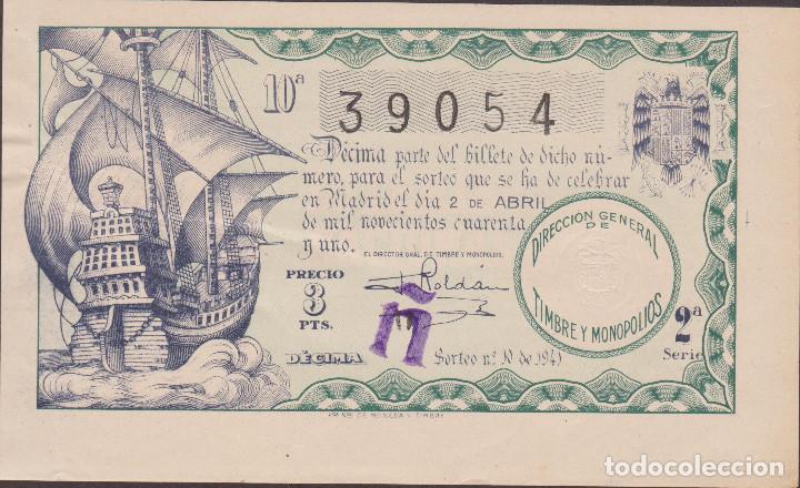 National Spanish Lottery: LOTERIA NACIONAL - SORTEO - 10-1941 - SERIE 2&ordf; FRACCI&Oacute;N 10&ordf; - ADM.- 5 - PALMA DE MALLORCA