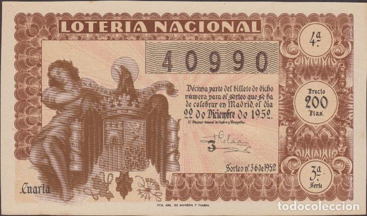 National Spanish Lottery: LOTERIA NACIONAL - SORTEO - 36-1952 - SERIE 3&ordf; FRACCI&Oacute;N 4&ordf; - ADM.- 12 - BARCELONA