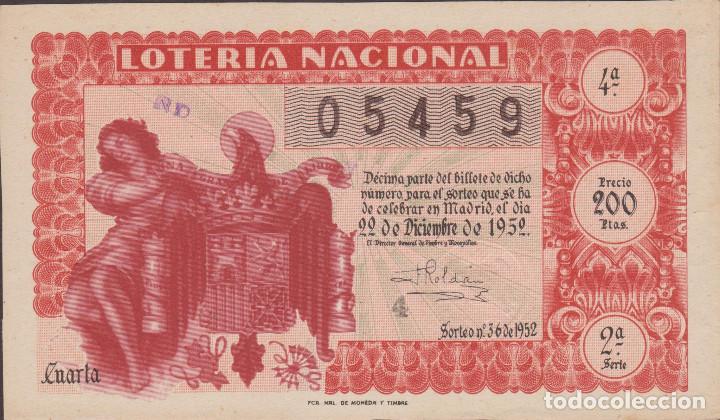 National Spanish Lottery: LOTERIA NACIONAL - SORTEO - 36-1952 - SERIE 2&ordf; FRACCI&Oacute;N 4&ordf; - ADM.- 2 - MAHON-BALEARES