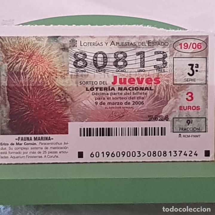 Nationale spanische Lotterie: LOTER&Iacute;A NACIONAL SORTEO 19/06, 9 MARZO 2006, FAUNA MARINA, ERIZO DE MAR COM&Uacute;N, N&ordm; 80813