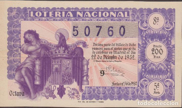 National Spanish Lottery: LOTERIA NACIONAL - SORTEO - 36-1952 - SERIE 5&ordf; FRACCI&Oacute;N 8&ordf; - ADM.- 48 - BARCELONA