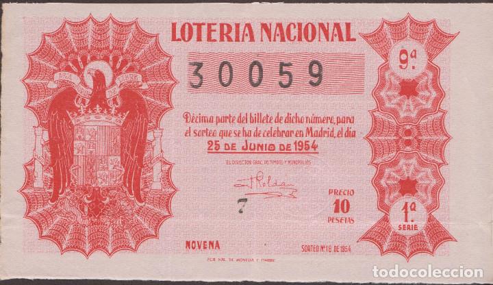 National Spanish Lottery: LOTERIA NACIONAL - SORTEO - 18-1954 - SERIE 1&ordf; FRACCI&Oacute;N 9&ordf; - ADM.- 37 - BARCELONA