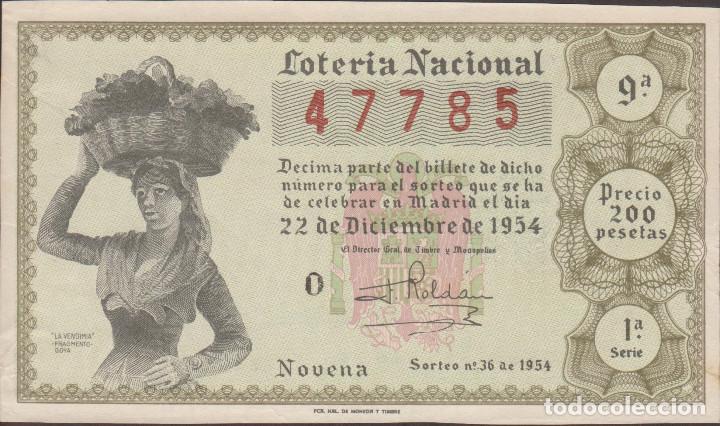 National Spanish Lottery: LOTERIA NACIONAL - SORTEO - 36-1954 - SERIE 1&ordf; FRACCI&Oacute;N 9&ordf; - - ADM.- 11 - VALENCIA