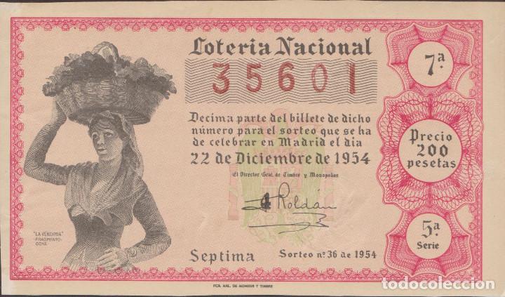 National Spanish Lottery: LOTERIA NACIONAL - SORTEO - 36-1954 - SERIE 5&ordf; FRACCI&Oacute;N 7&ordf; - - ADM.- 8 - BARCELONA