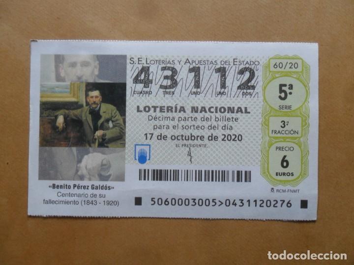 Loter&iacute;a nacional: DECIMO - N&ordm; 43112 - 17 OCTUBRE 2020 - 60/20 - BENITO PEREZ GALDOS