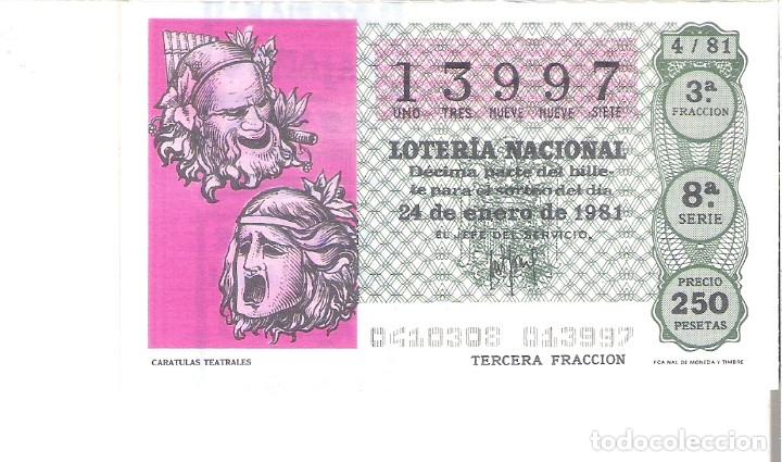 Lotteria Nationale Spagnola: 1 DECIMO LOTERIA SABADO - 24 ENERO 1981 - 4/81 - CARATULAS TEATRALES ( COLOR VERDE