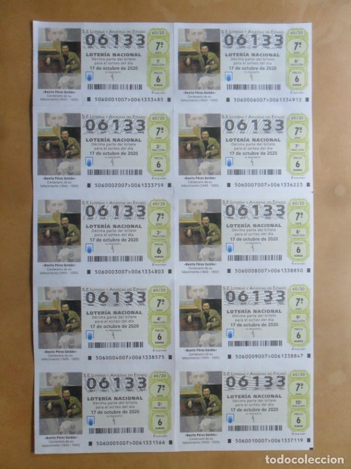 Loter&iacute;a nacional: BILLETE COMPLETO - N&ordm; 06133 - 17 OCTUBRE 2020 - 60/20 - BENITO PEREZ GALDOS