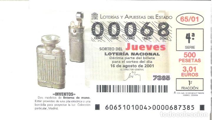 Lotteria Nationale Spagnola: 1 DECIMO LOTERIA DEL JUEVES - 16 AGOSTO 2001 - 65/01 - INVENTOS - LINTERNA DE MANO