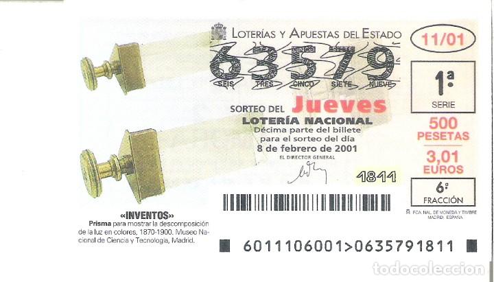 Lotteria Nationale Spagnola: 1 DECIMO LOTERIA DEL JUEVES - 8 FEBRERO 2001 - 11/01 - INVENTOS - PRISMA (MUSEO DE LA CIENCIA MADRID