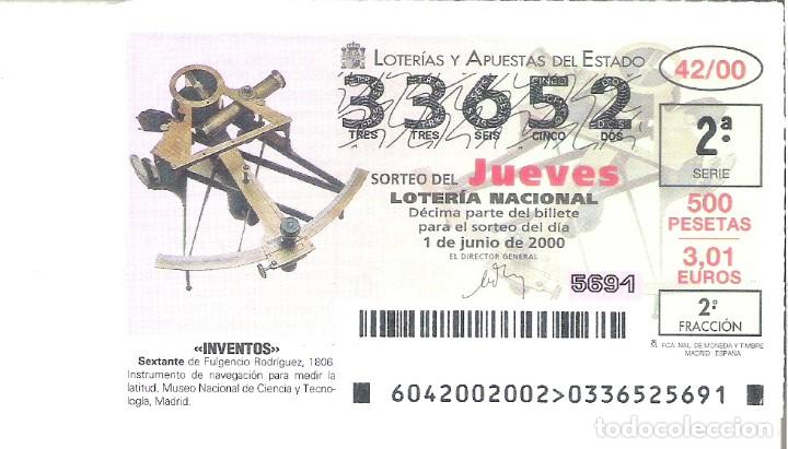 Lotaria Nacional: 1 DECIMO LOTERIA DEL JUEVES - 1 JUNIO 2000 - 42/00 - INVENTOS - SEXTANTE
