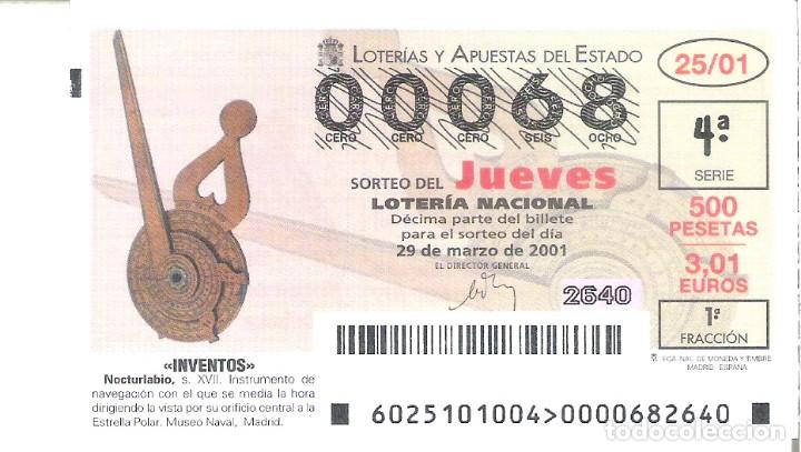 National Spanish Lottery: 1 DECIMO LOTERIA DEL JUEVES - 29 MARZO 2001 - 25/01 - INVENTOS - NOCTURLABIO - MUSEO NAVAL MADRID