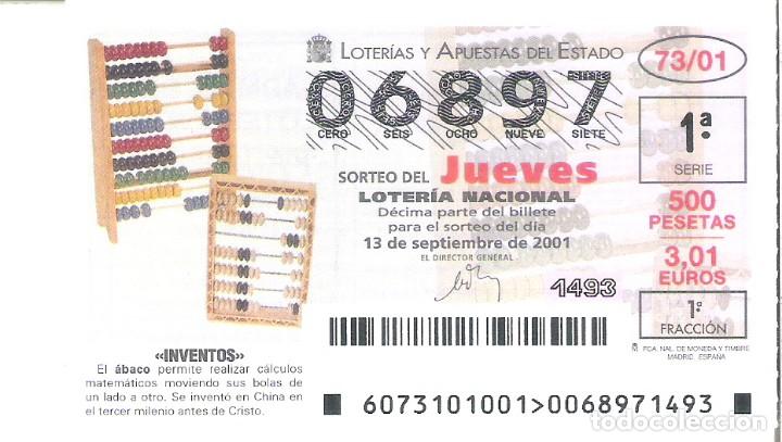 National Spanish Lottery: 1 DECIMO LOTERIA DEL JUEVES - 13 SEPTIEMBRE 2001 - 73/01 - INVENTOS - EL ABACO