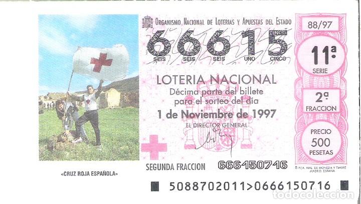 National Spanish Lottery: 1 DECIMO LOTERIA DEL SABADO - 1 NOVIEMBRE 1997 - 88/97 - CRUZ ROJA ESPA&Ntilde;OLA