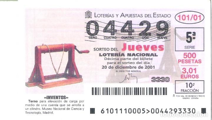 National Spanish Lottery: 1 DECIMO LOTERIA DEL JUEVES - 20 DICIEMBRE 2001 - 101/01 - INVENTOS - EL TORNO