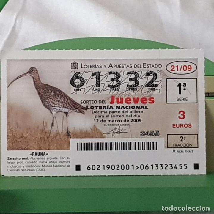 Loterie Nationale: LOTER&Iacute;A NACIONAL, JUEVES, SORTEO 21/09, 12 MARZO 2009, FAUNA, ZARAPITO REAL, N&ordm; 61332