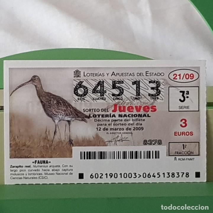 Loterie Nationale: LOTER&Iacute;A NACIONAL, JUEVES, SORTEO 21/09, 12 MARZO 2009, FAUNA, ZARAPITO REAL, N&ordm; 64513