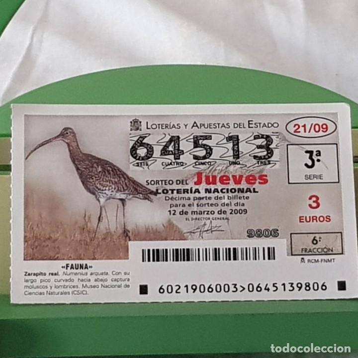 Loterie Nationale: LOTER&Iacute;A NACIONAL, JUEVES, SORTEO 21/09, 12 MARZO 2009, FAUNA, ZARAPITO REAL, N&ordm; 64513