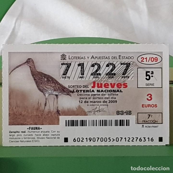 Loterie Nationale: LOTER&Iacute;A NACIONAL, JUEVES, SORTEO 21/09, 12 MARZO 2009, FAUNA, ZARAPITO REAL, N&ordm; 71227
