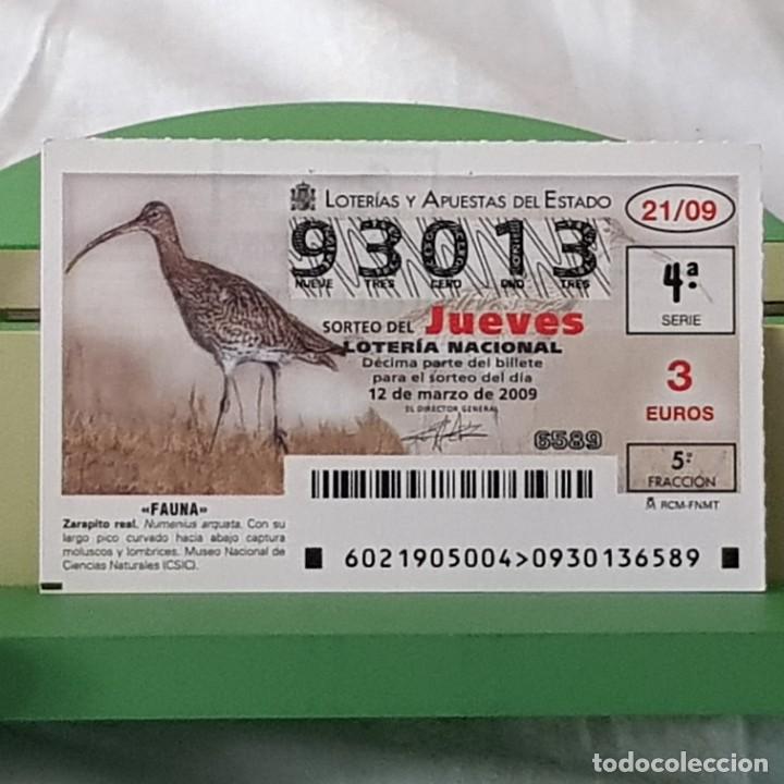 Loterie Nationale: LOTER&Iacute;A NACIONAL, JUEVES, SORTEO 21/09, 12 MARZO 2009, FAUNA, ZARAPITO REAL, N&ordm; 93013