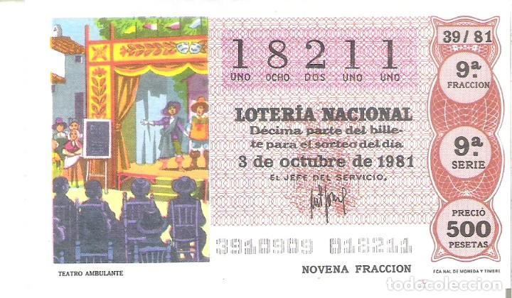 National Spanish Lottery: 1 DECIMO LOTERIA SABADO - 3 OCTUBRE 1981 - 39/81 - TEATRO AMBULANTE ( COLOR MARRON CLARO