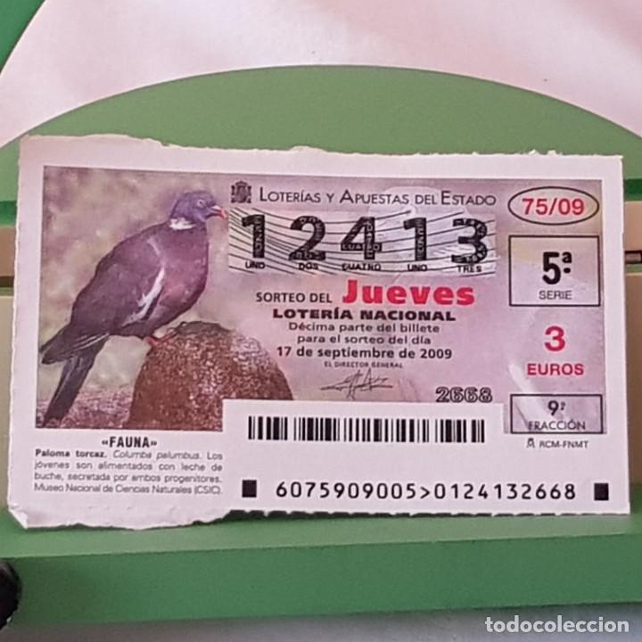 Loter&iacute;a Nacional: LOTER&Iacute;A NACIONAL, JUEVES, SORTEO 75/09, 17 SEPTIEMBRE 2009, FAUNA, PALOMA TORCAZ, N&ordm; 12413, LEER
