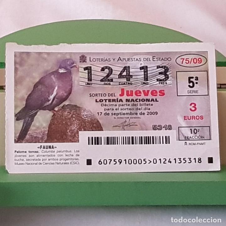Loter&iacute;a Nacional: LOTER&Iacute;A NACIONAL, JUEVES, SORTEO 75/09, 17 SEPTIEMBRE 2009, FAUNA, PALOMA TORCAZ, N&ordm; 12413, LEER