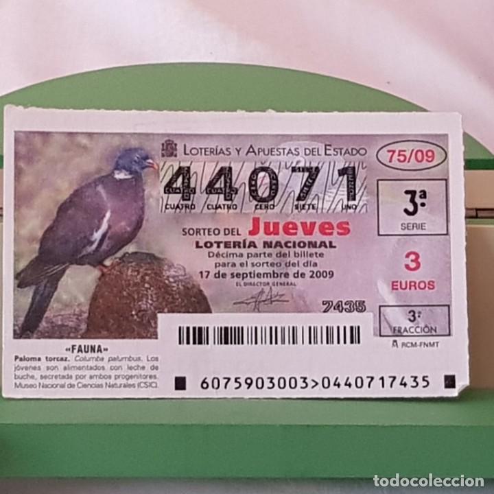Loter&iacute;a Nacional: LOTER&Iacute;A NACIONAL, JUEVES, SORTEO 75/09, 17 SEPTIEMBRE 2009, FAUNA, PALOMA TORCAZ, N&ordm; 44071
