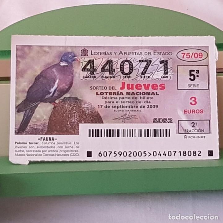 Loter&iacute;a Nacional: LOTER&Iacute;A NACIONAL, JUEVES, SORTEO 75/09, 17 SEPTIEMBRE 2009, FAUNA, PALOMA TORCAZ, N&ordm; 44071