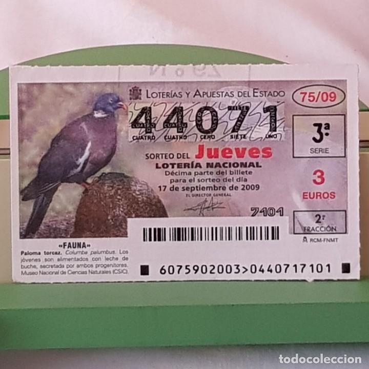 Loter&iacute;a Nacional: LOTER&Iacute;A NACIONAL, JUEVES, SORTEO 75/09, 17 SEPTIEMBRE 2009, FAUNA, PALOMA TORCAZ, N&ordm; 44071