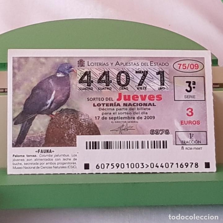 Loter&iacute;a Nacional: LOTER&Iacute;A NACIONAL, JUEVES, SORTEO 75/09, 17 SEPTIEMBRE 2009, FAUNA, PALOMA TORCAZ, N&ordm; 44071