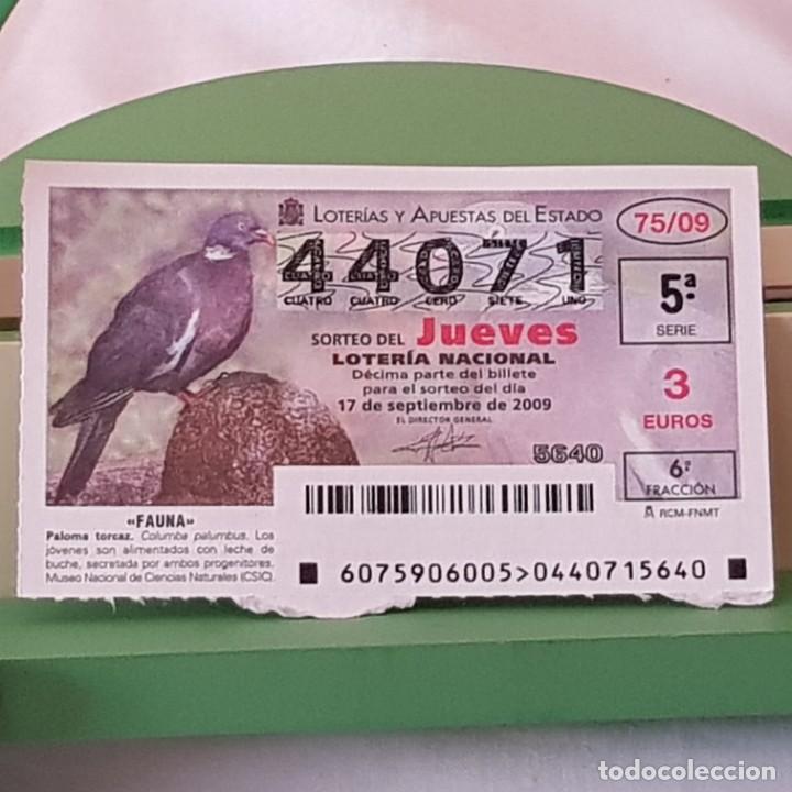 Loter&iacute;a Nacional: LOTER&Iacute;A NACIONAL, JUEVES, SORTEO 75/09, 17 SEPTIEMBRE 2009, FAUNA, PALOMA TORCAZ, N&ordm; 44071