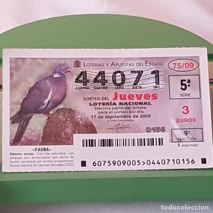 Loter&iacute;a Nacional: LOTER&Iacute;A NACIONAL, JUEVES, SORTEO 75/09, 17 SEPTIEMBRE 2009, FAUNA, PALOMA TORCAZ, N&ordm; 44071