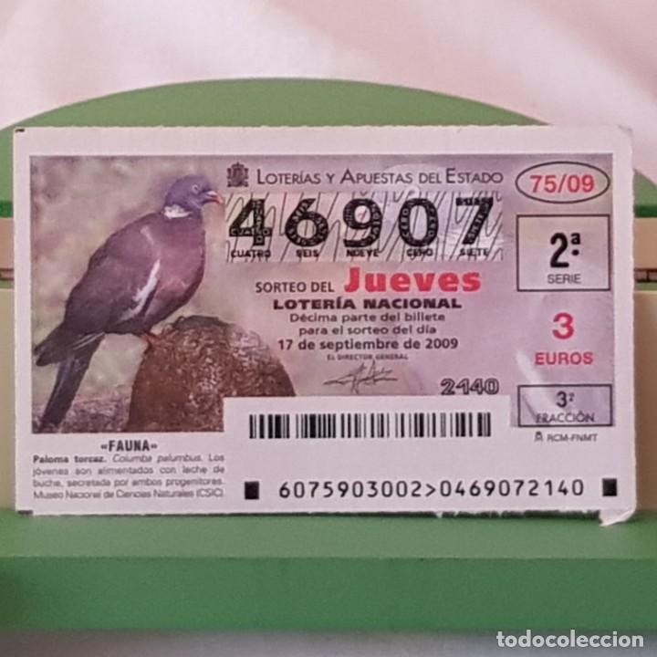 Loter&iacute;a Nacional: LOTER&Iacute;A NACIONAL, JUEVES, SORTEO 75/09, 17 SEPTIEMBRE 2009, FAUNA, PALOMA TORCAZ, N&ordm; 46907