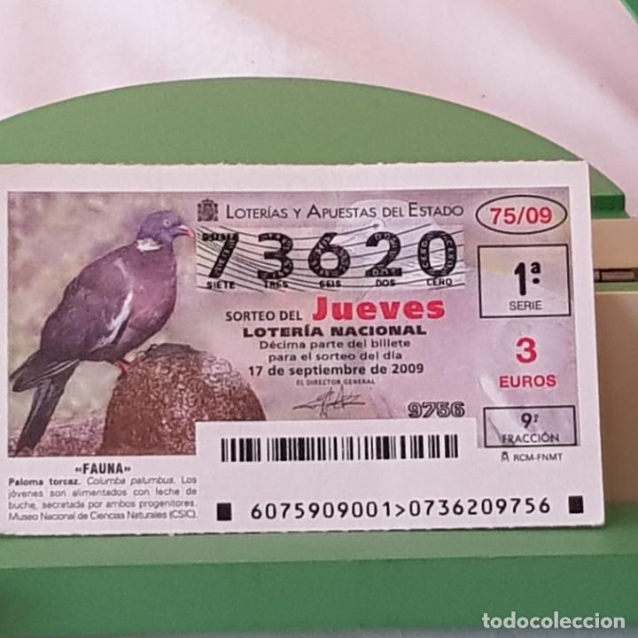 Lotaria Nacional: LOTER&Iacute;A NACIONAL, JUEVES, SORTEO 75/09, 17 SEPTIEMBRE 2009, FAUNA, PALOMA TORCAZ, N&ordm; 73620