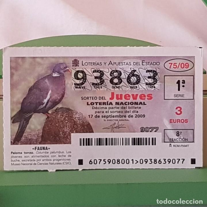 Lotaria Nacional: LOTER&Iacute;A NACIONAL, JUEVES, SORTEO 75/09, 17 SEPTIEMBRE 2009, FAUNA, PALOMA TORCAZ, N&ordm; 93863