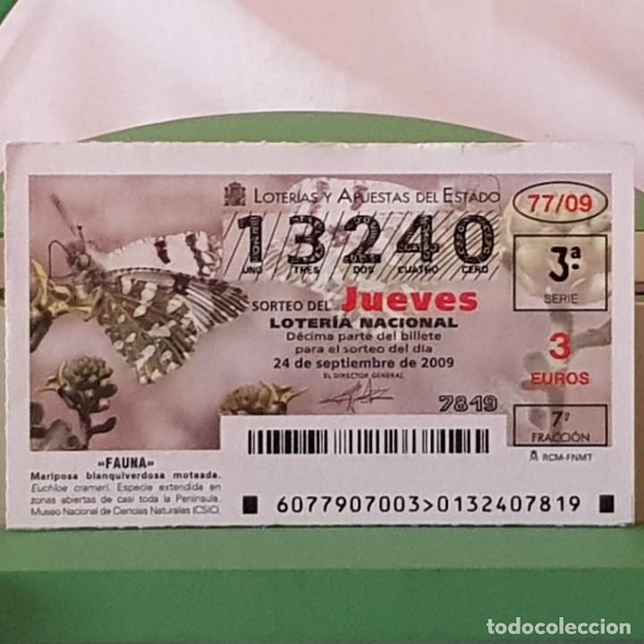 Lotaria Nacional: LOTER&Iacute;A NACIONAL, SORTEO 77/09, 24 SEPTIEMBRE 2009, MARIPOSA BLANQUIVERDOSA MOTEADA, N&ordm; 13240